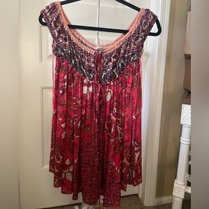 Free People Red and Pink Floral Print Blouse